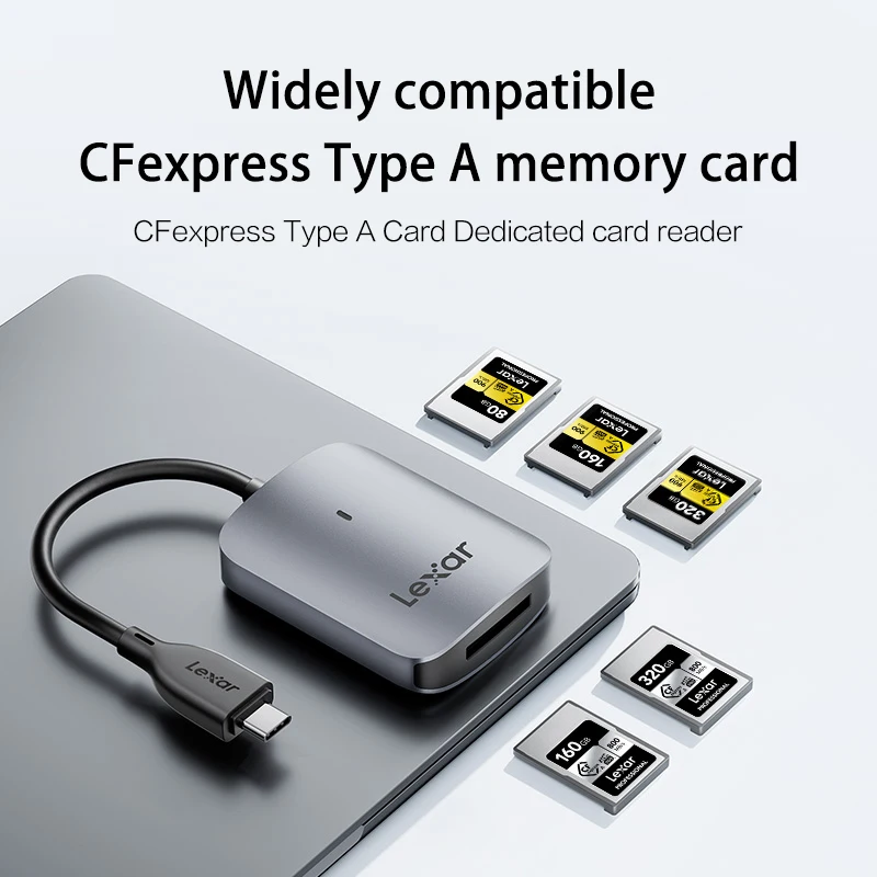 قارئ بطاقات Lexar USB 3.2 CFexpress من النوع A RW515 مع كابل USB-C ومحول USB-C إلى USB-A بسرعات نقل تصل إلى 900 ميجابايت/ثانية