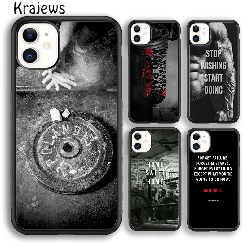 Krajews Gym Motivational Fitness Phone Case Cover For iPhone 16 15 14 plus XS XR 11 12 mini 13 pro max coque Fundas