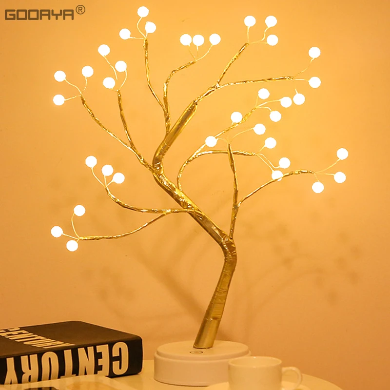 pearl LED Night Light Christmas Tree Copper Wire Garland Lamp For Kids Home Bedroom Decoration Decor Fairy Light Holiday lights