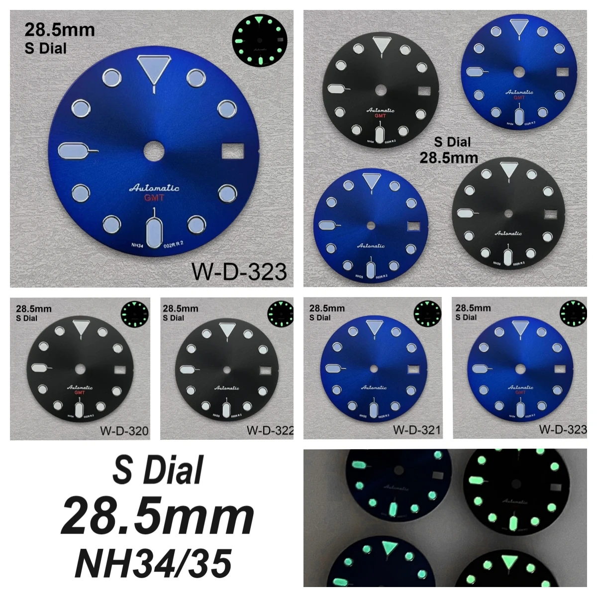 

28.5mm S Logo NH34/NH35 GMT/SKX007 Dial Fit NH34/NH35/NH36 Movement Green Luminous High Quality NH34/NH35 Accessories ﻿