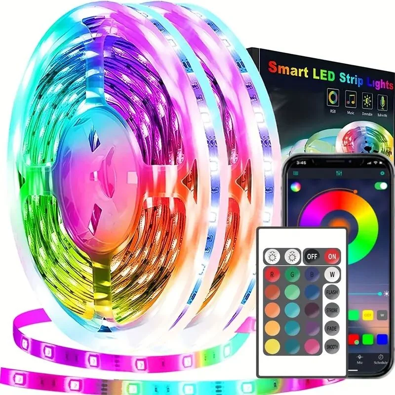 Smart LED Strip Lights with Adhesive Backing，RGB 16 Million Colors Strip Lamp with App/Remote，Adjustable Brightness，Music Sync