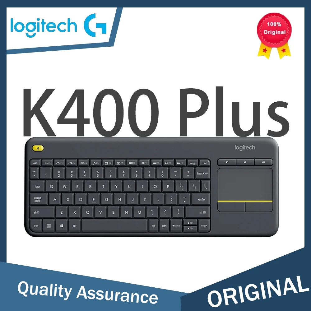 Teclado de TV táctil inalámbrico Logitech K400 Plus con fácil control multimedia y panel táctil incorporado, teclado HTPC para TV conectada por PC