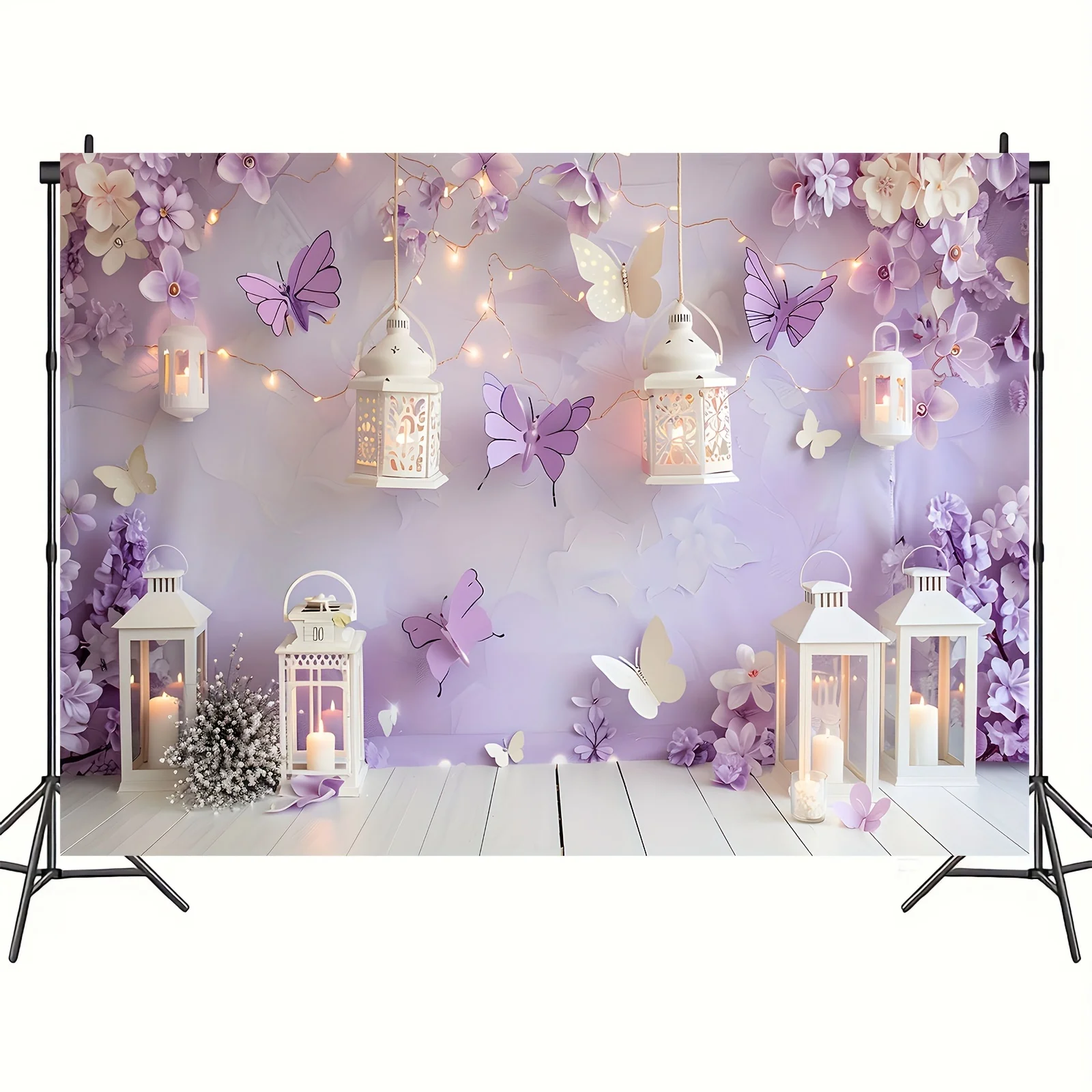 Multi functional purple butterfly and floral photography background cloth - suitable for brides' baptism, birthday parties, etc