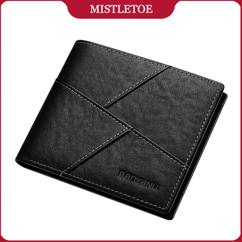 

Fashion Ultra Thin Men Purse Short Credit Card Holder Anti RFID Cow Genuine Leather Wallet for Man Gifts New 2024