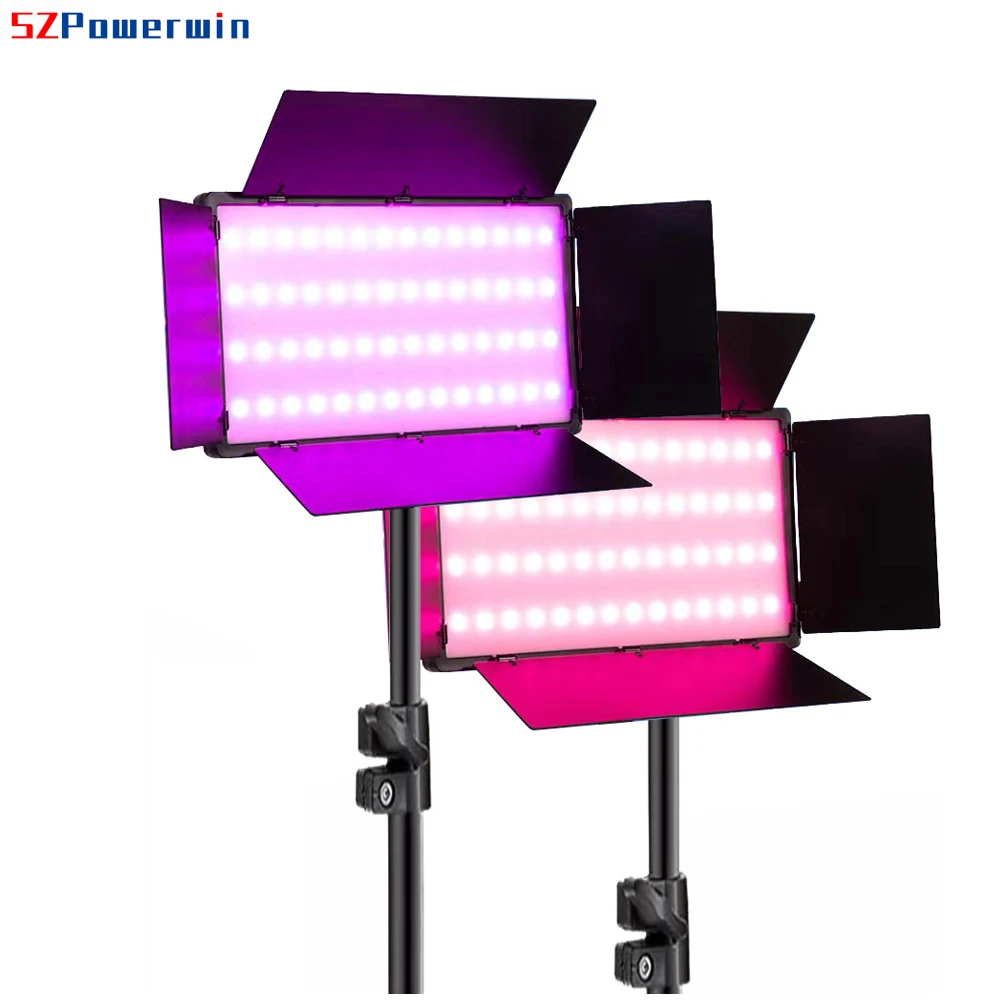 Powerwin 40W 600 Beads RGB LED Video Light Panel Bi-Color Photo Studio Photography Lamp Barn Door RA95 3200-5600K U600+ U800+