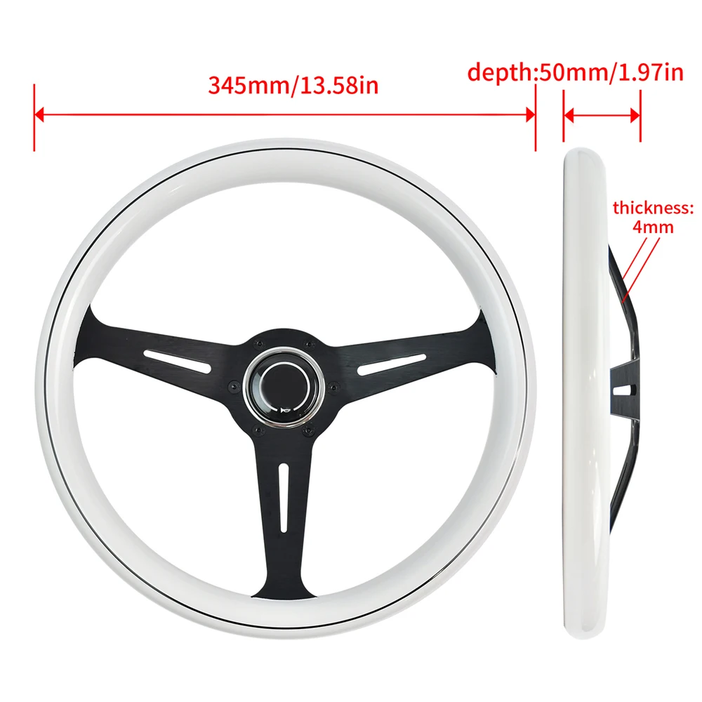Universal 350mm white ABS Black Lines Retro Steering wheel PCD 70MM Racing Steering Wheel with Long Bar Falt Bracket