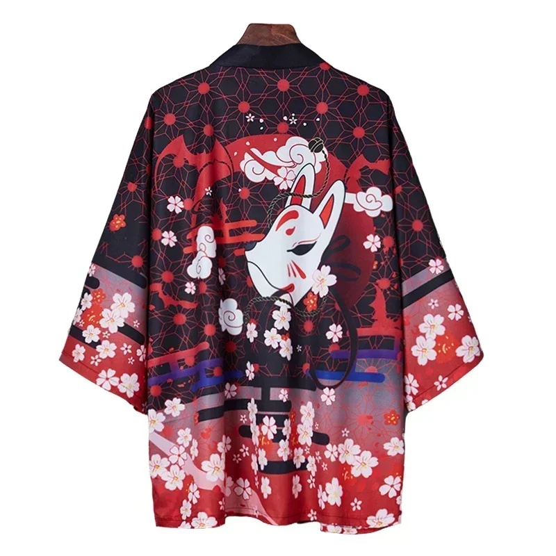Black kimono cardigan for women and men Japanese wide belt for men Japanese yukata for menmen's overcoat with 3D printed kimono