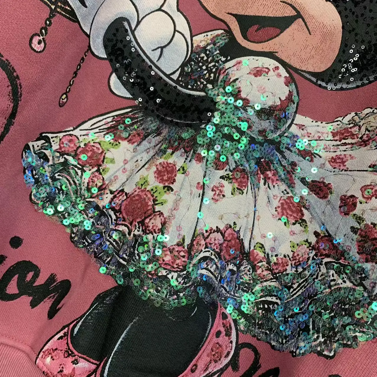 Herfst Winter Fleece Heavy-duty Strass Lippenstift Minnie Cartoon Losse Mode Verdikte Sweatshirt met Ronde Hals voor Dames