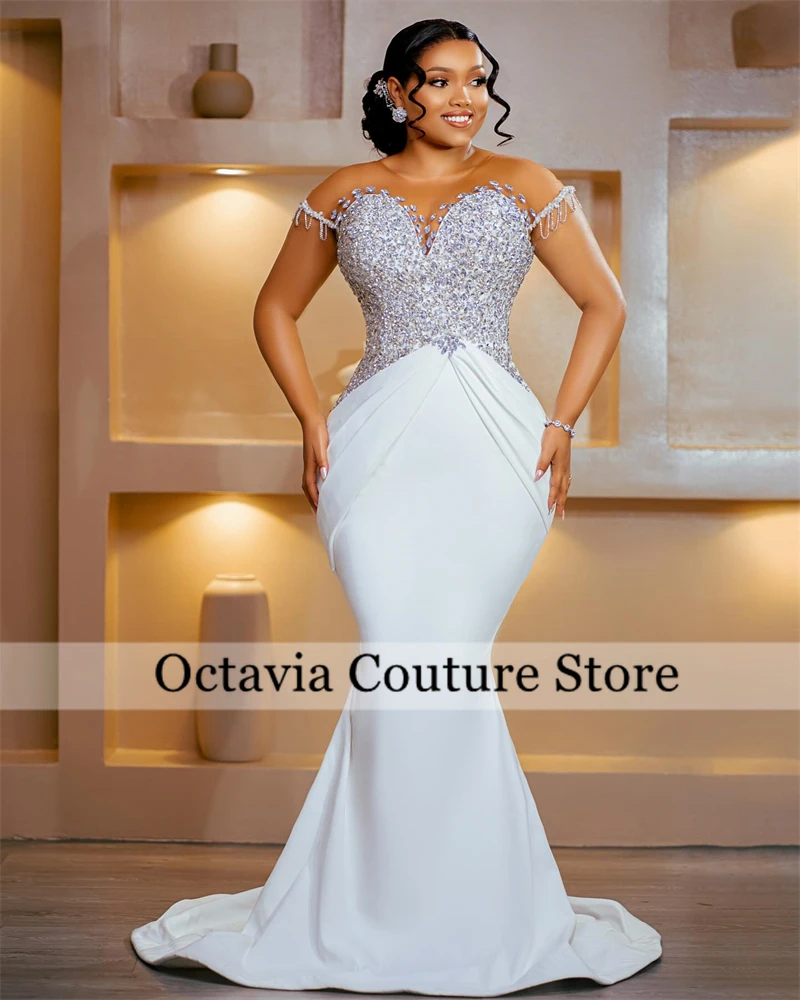 Vestidos de novia blancos plisados con forma de corazón para mujer, vestido Formal con cuentas de cristal y diamantes de imitación, vestido de novia con borlas personalizado 2024