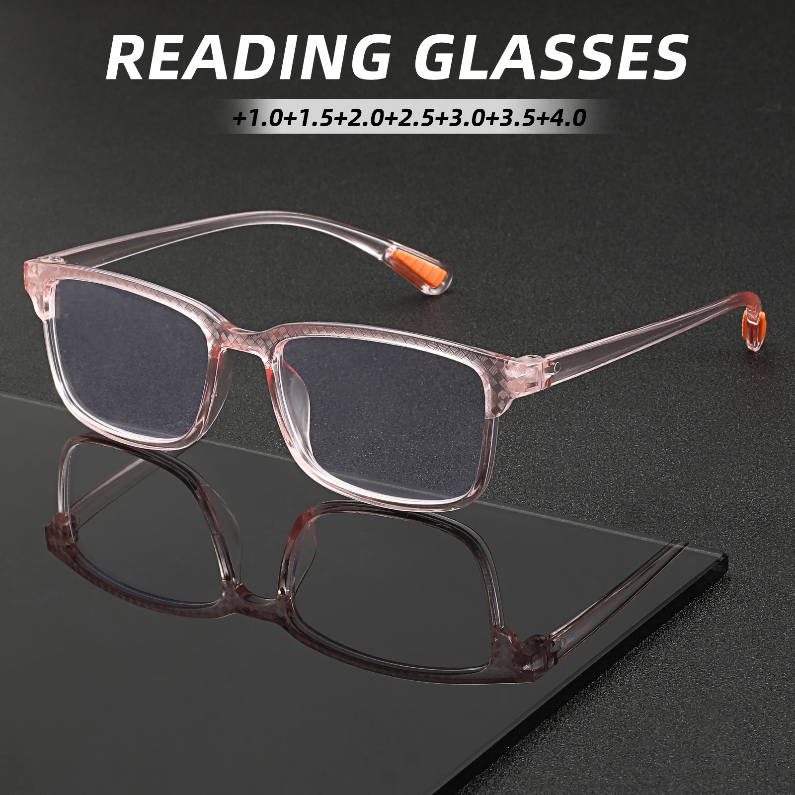 Oyalie Leichte Lesebrille mit quadratischem Rahmen, aus leichtem Material, angenehm zu tragen für lange Perioden, ohne Druck abbrechen, nicht starr, mit transparenten Farbschema, rutschfeste Details,