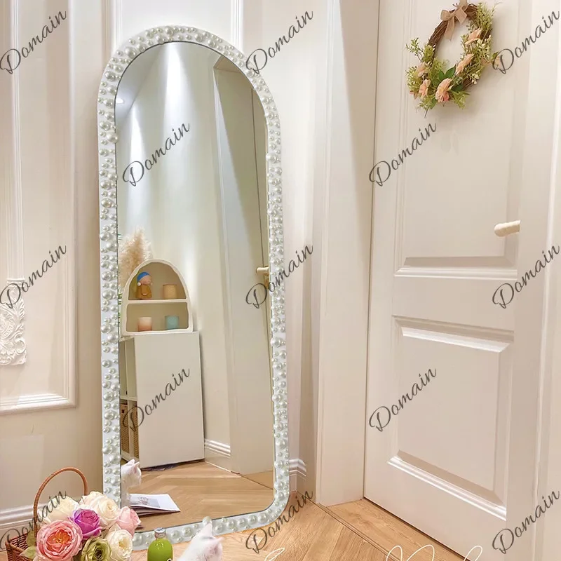 XX European Pearl Fitting Mirror Against The Wall Entry Entrance Full-body Mirror Clothing Store Arch Full-length Mirror Landing