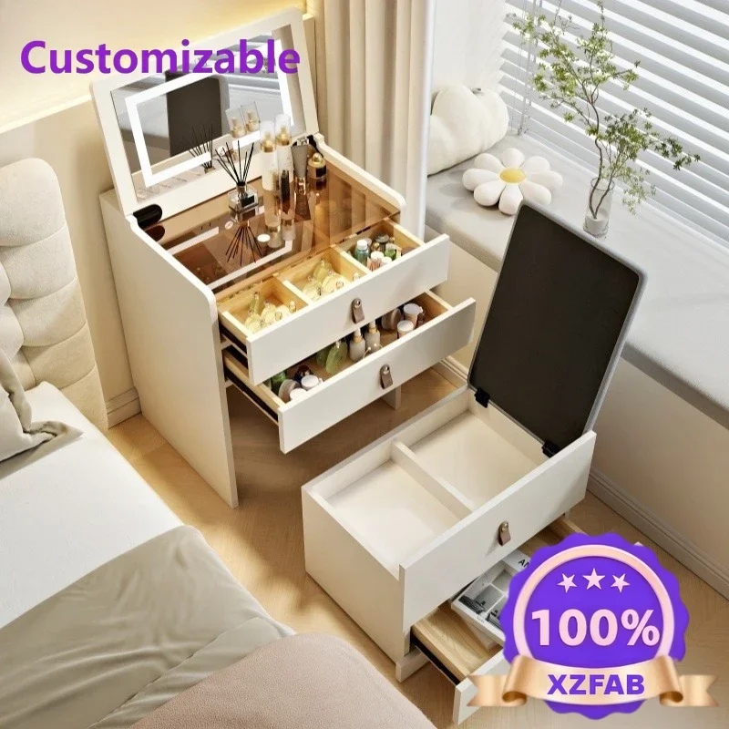 Factory Direct 2026 Solid wood dresser small exquisite cream style bedroom small apartment simple mini flip bedside storage