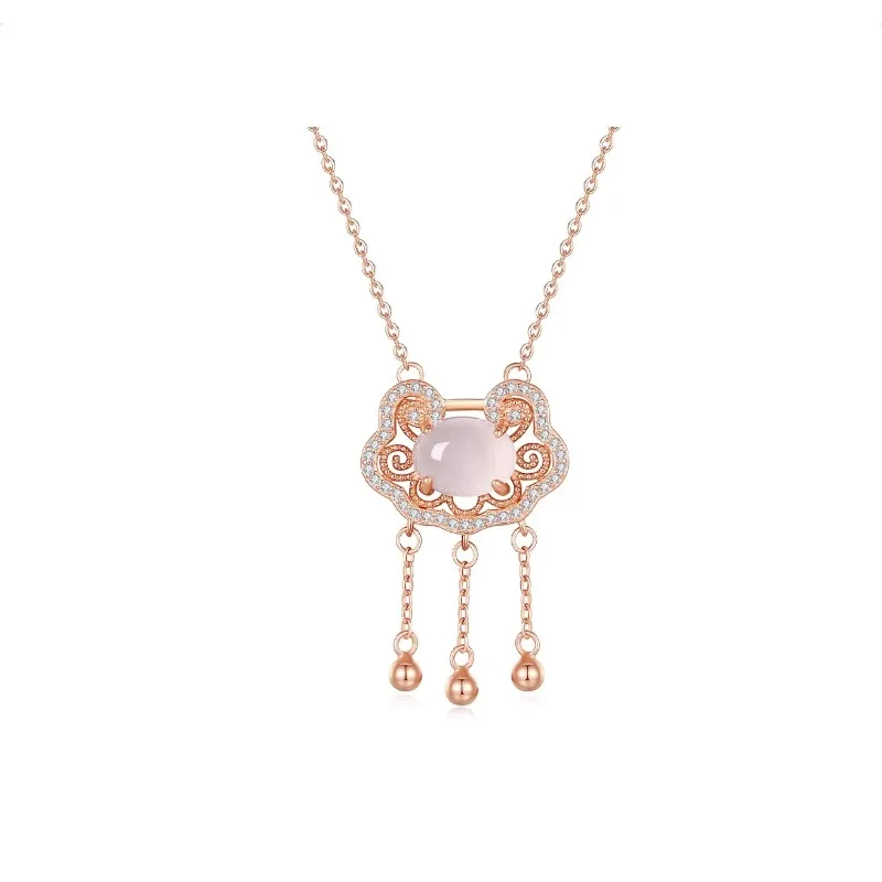 S999 sterling silver. Pure silver Ruyi Ping An Long Life Lock Necklace for girlfriends birthday Valentine's Day girlfriend gifts