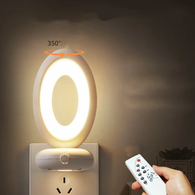 Wall-montado LED Night Light, girar, controle remoto, rodada, retro, cabeceira, corredor, sala de estar, estudo, Quarto