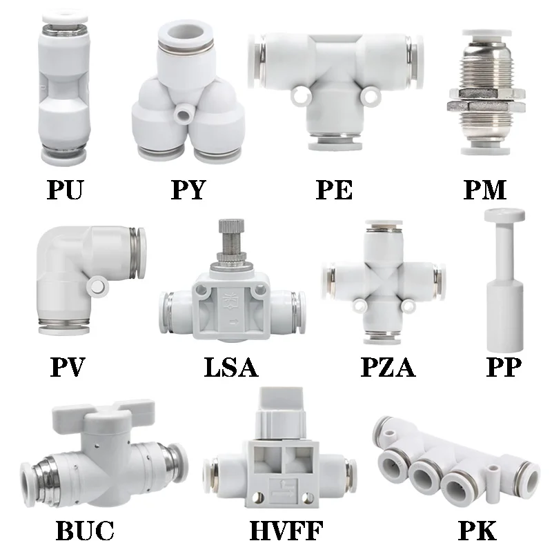 PU/PY/PE/LSA/PV/PK/PZA/PM/HVFF 4/6/8/10/12mm Air Compressor Pneumatic Fitting White Plastic Hose Fitting Tube Connector Fitting