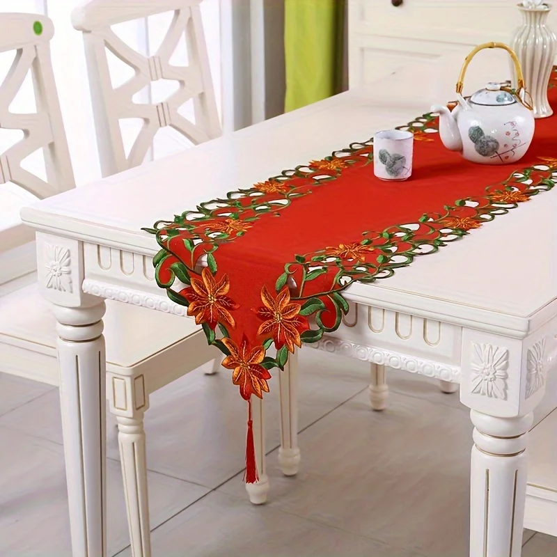 28x43CM/38x176CM Embroidered Christmas Printed Tablecloths Party Picnic Retro Style Table Decoration Supplie Runners Linens