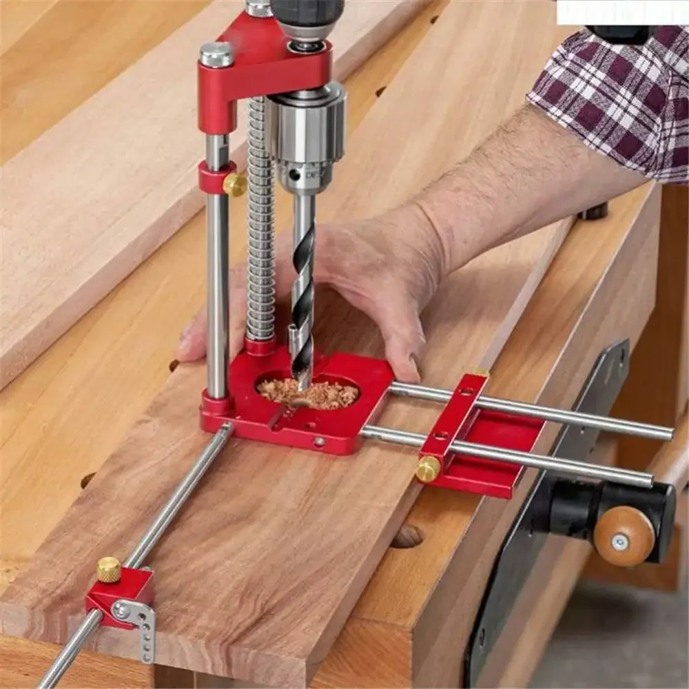 

Деревообрабатывающий инструмент, пластик + сплав, многофункциональный локатор сверления, регулируемый локатор пуансона, шаблон сверла, направляющий инструмент, перфоратор