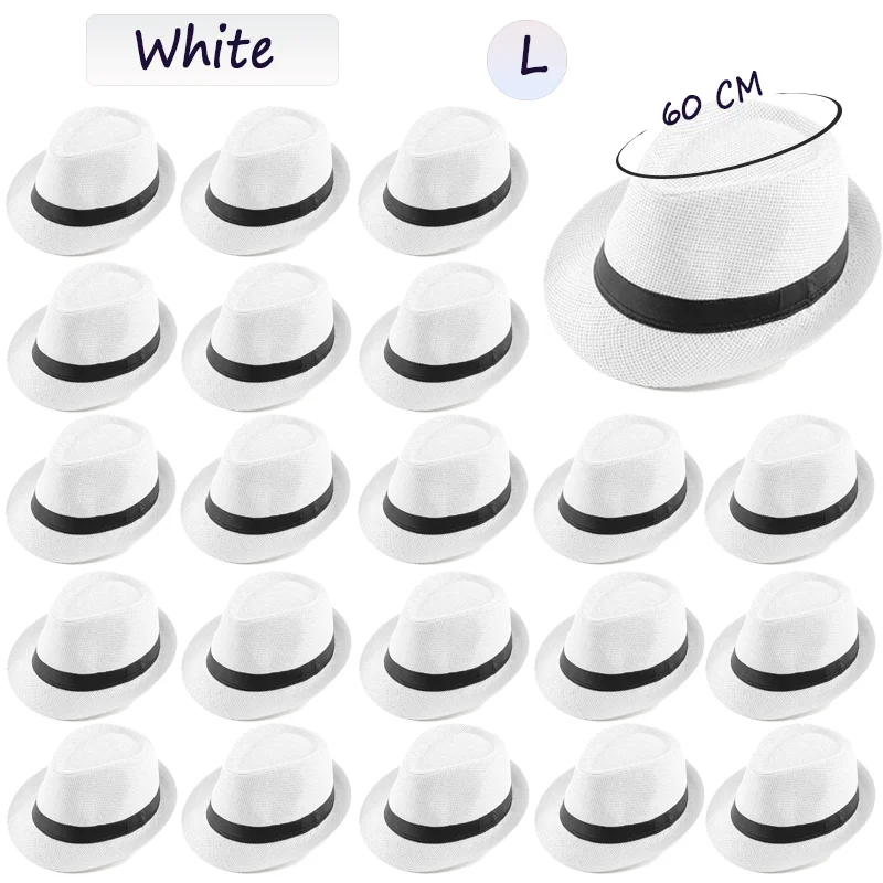 58/60 cm Bruiloft Stro Fedora Hoed voor Mannen Vrouwen Trilby Hoed Korte Rand Panamahoed Strand Havana Feestartikelen Grote Hoofd Gentleman Cap
