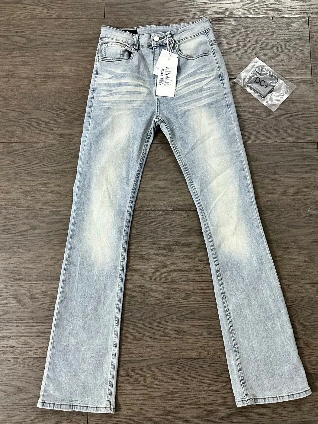 

American Retro 30 Black Grey Elastic Street Style Slim Fit Jeans Men's High Waist Stretch Micro Flared Clean Fit Long Pants