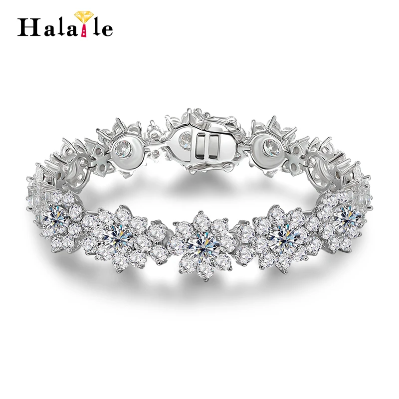 Halaile D Color Full Moissanite S925 Sterling Silver Sunflower Tennis Bracelet with GRA Luxury Fine Jewelry  Women's Trendy Gift