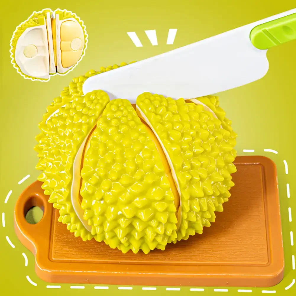 Durian juego de simulación de comedor fruta comida juegos sensoriales niños juguetes de corte de frutas juguetes educativos para jugar a las casitas de cocina