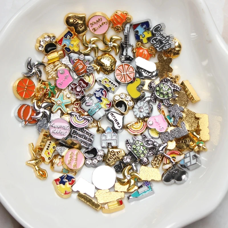 13pcs Necklace Keychain Jewelry Charms Gift Photo Collars Glass Floating Living Memory Locket For Women Ashes Birthstone Flower