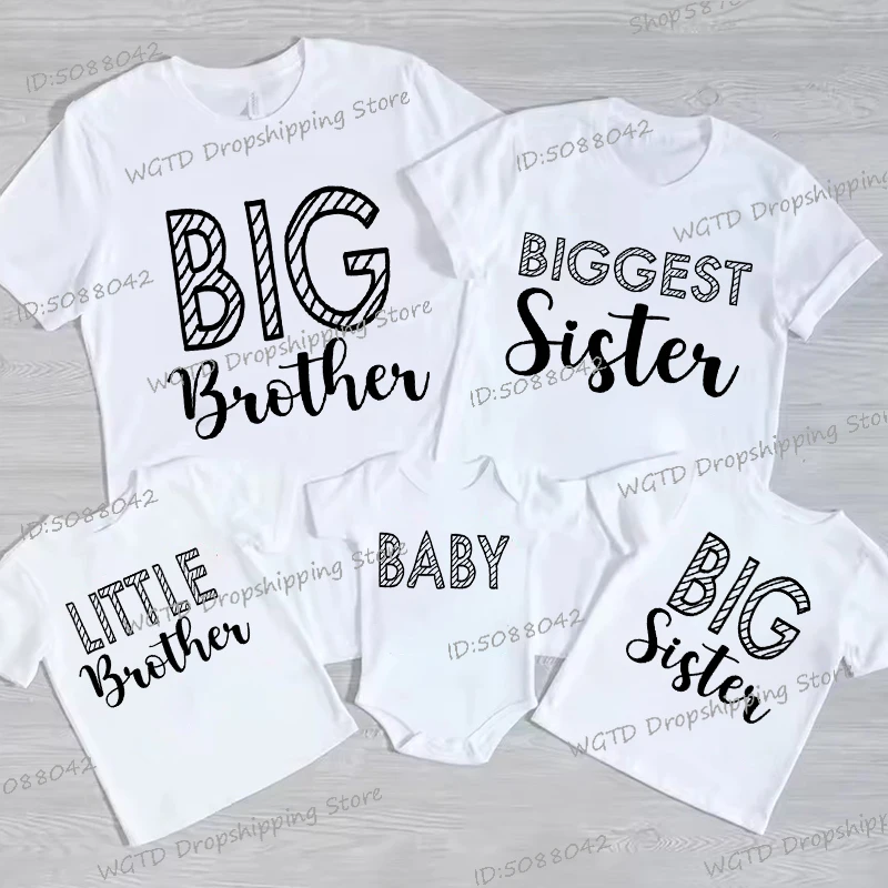 Funny Letter Big/Little Brother Biggest/Big Sister T-shirts Sibling Matching Clothes Cotton Baby Bodysuits Boys Girls Tshirt