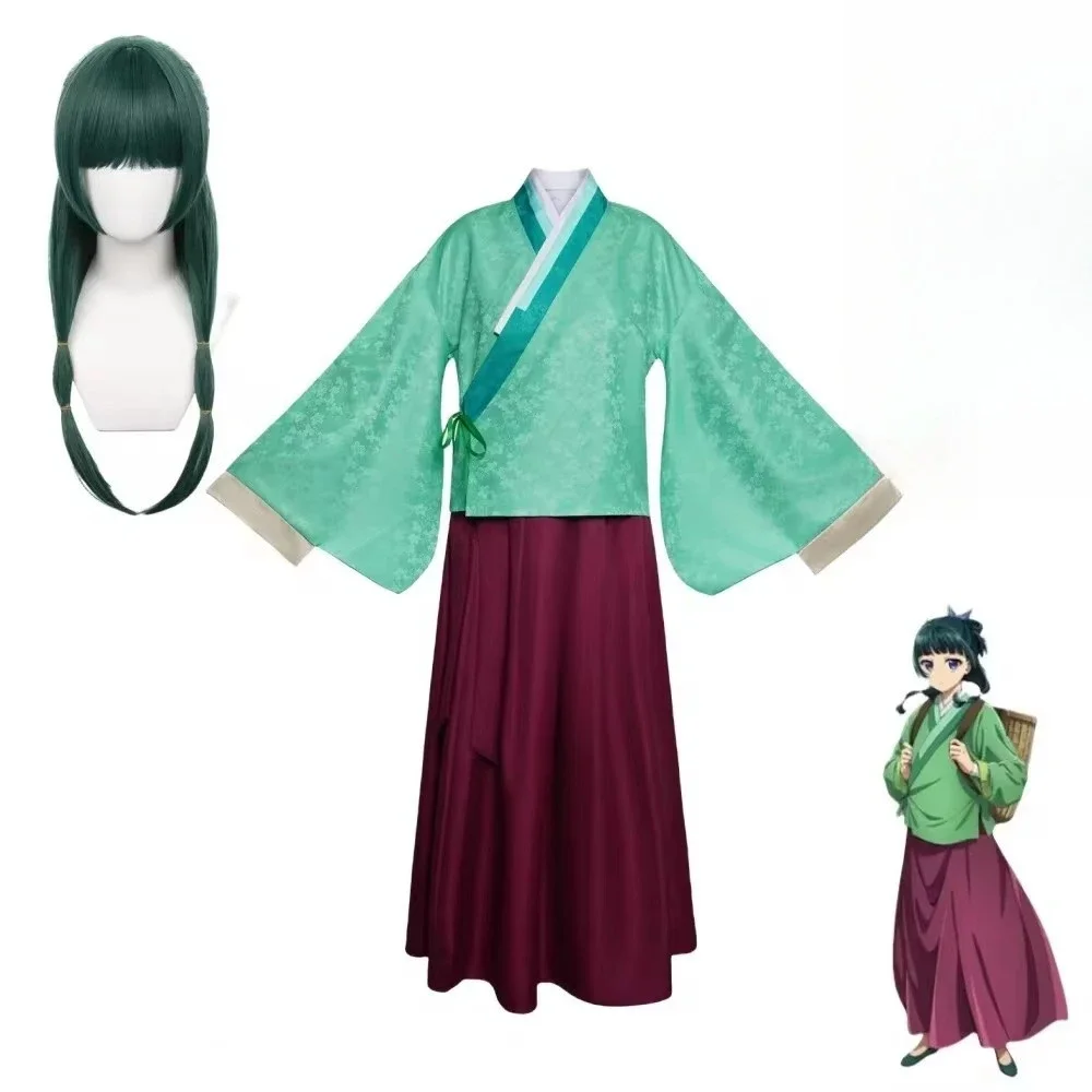 2025Halloween Anime The Apotheker Diaries Maomao Worden A Flower Cosplay Kostüm Wig Green Top Haarspeld Bowl