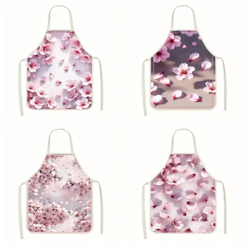 

Cherry Blossom Pattern Apron Linen Apron, Suitable For Kitchen Cooking, Parent-Child Interaction, Painting And Other Scenarios