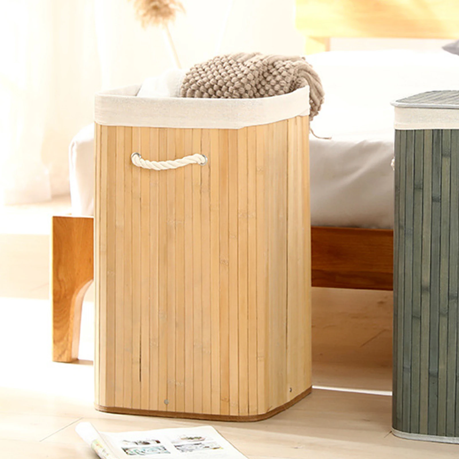 Clothes Basket Foldable Laundry Basket Grocery Basket Bamboo Large Capacity Dirty Clothes Storage Bucket for Home Laundry Hamper