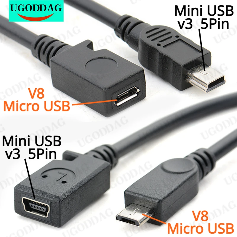 Mini USB male to Micro USB B feMale Data Charger Cable Adapter Converter Charger Data Cable Mini T-shaped female Mouth MP3 Jack