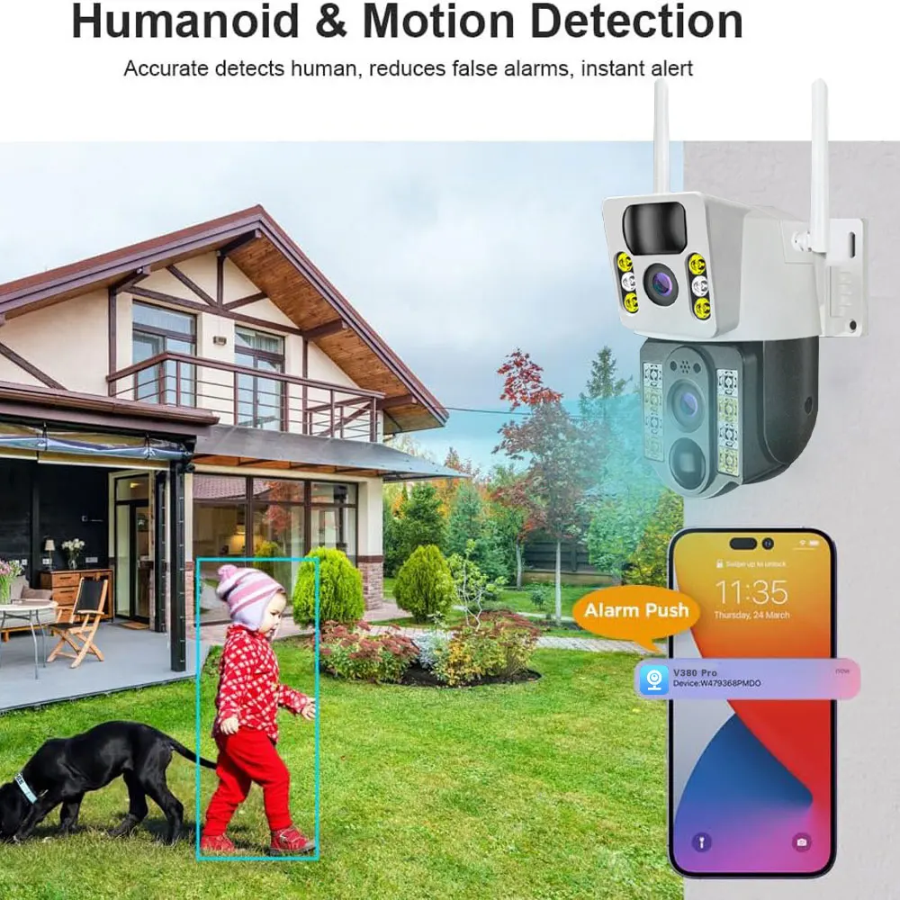 4K 8MP Solar Camera 4G SIM Card Outdoor Dual Lens Automatic Tracking PIR Human Detection Night Vision Safety Monitoring V380 Pro