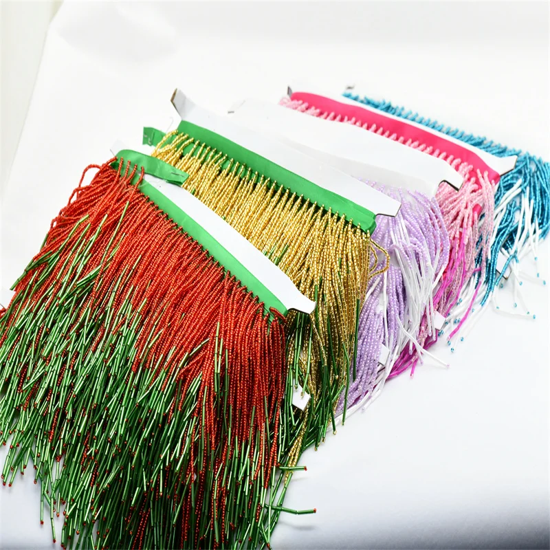 5.5 yards Wave drop Handmde Spacer Tube Beaded 2 size mixed Bulk wholesale glass fringe tassels sewing articles for sewing