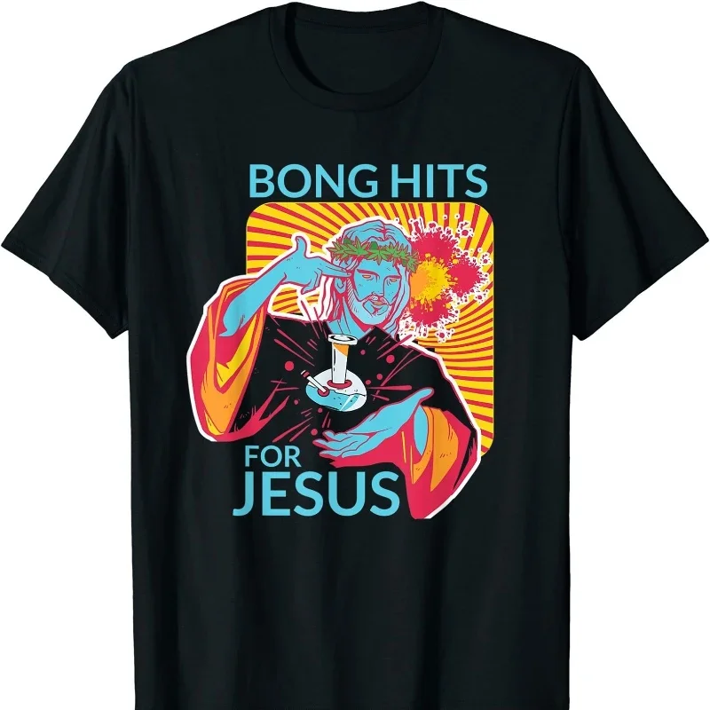 Bong Hits for Jesus Thc  Stoner Novelty Funny Graphic Tshirts  Men Summer Short-sleev Tops Ropa Hombre Camisetas