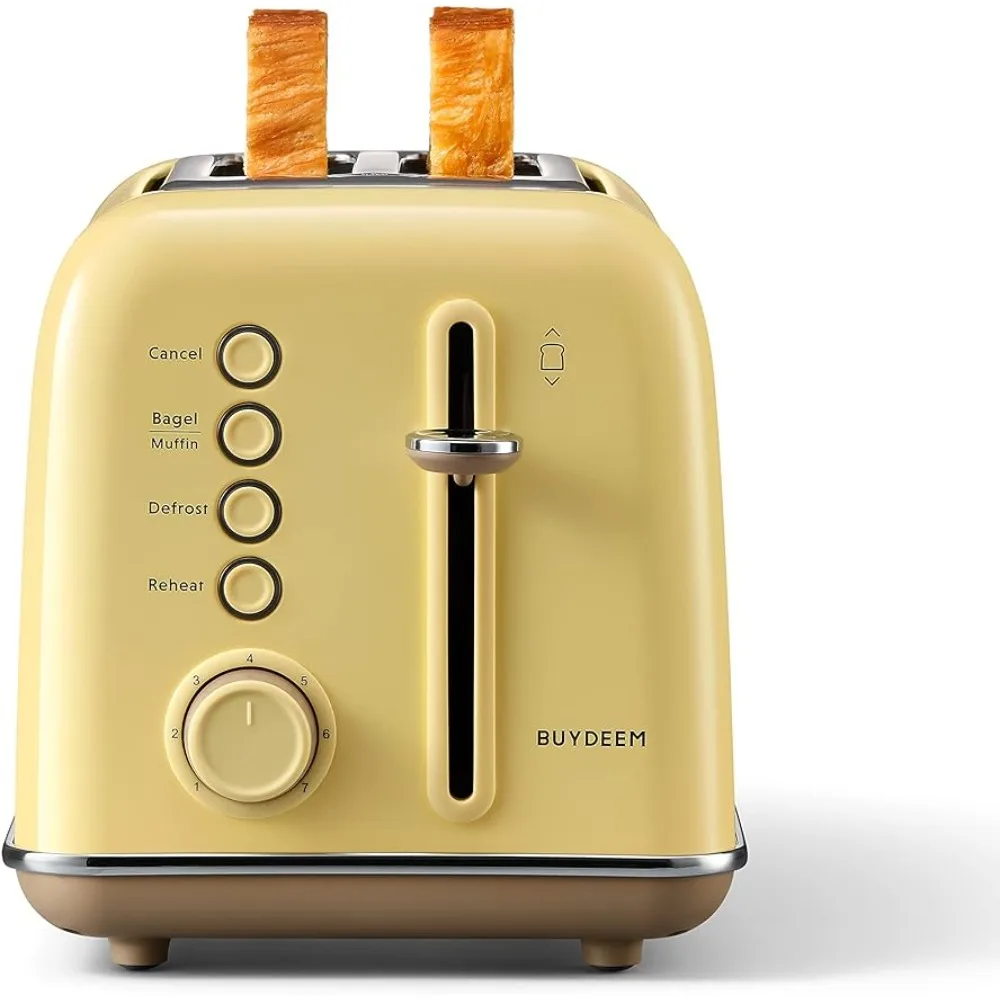 

2-Slice Toaster, Extra Wide Slots, Retro Stainless Steel with High Lift Lever, Bagel and Muffin Function, Mellow Yellow