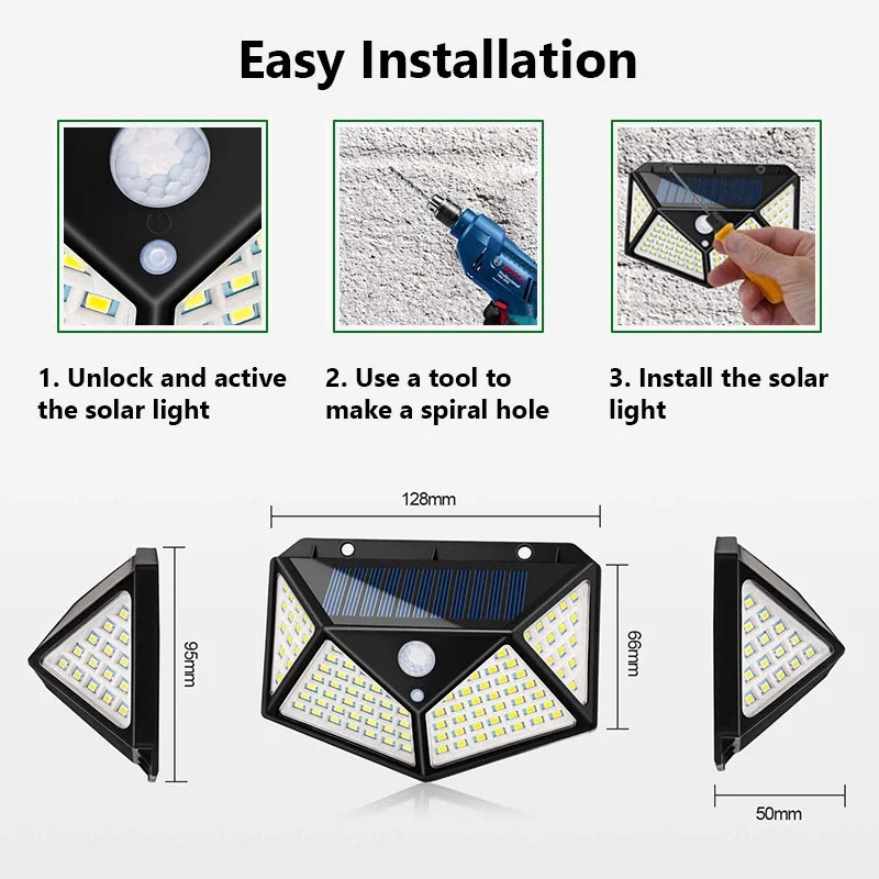 Imagem -06 - Impermeável Led Solar Motion Sensor Luz Lâmpada de Segurança Jardim Rua Parede ao ar Livre Modos 20 30 100 Leds