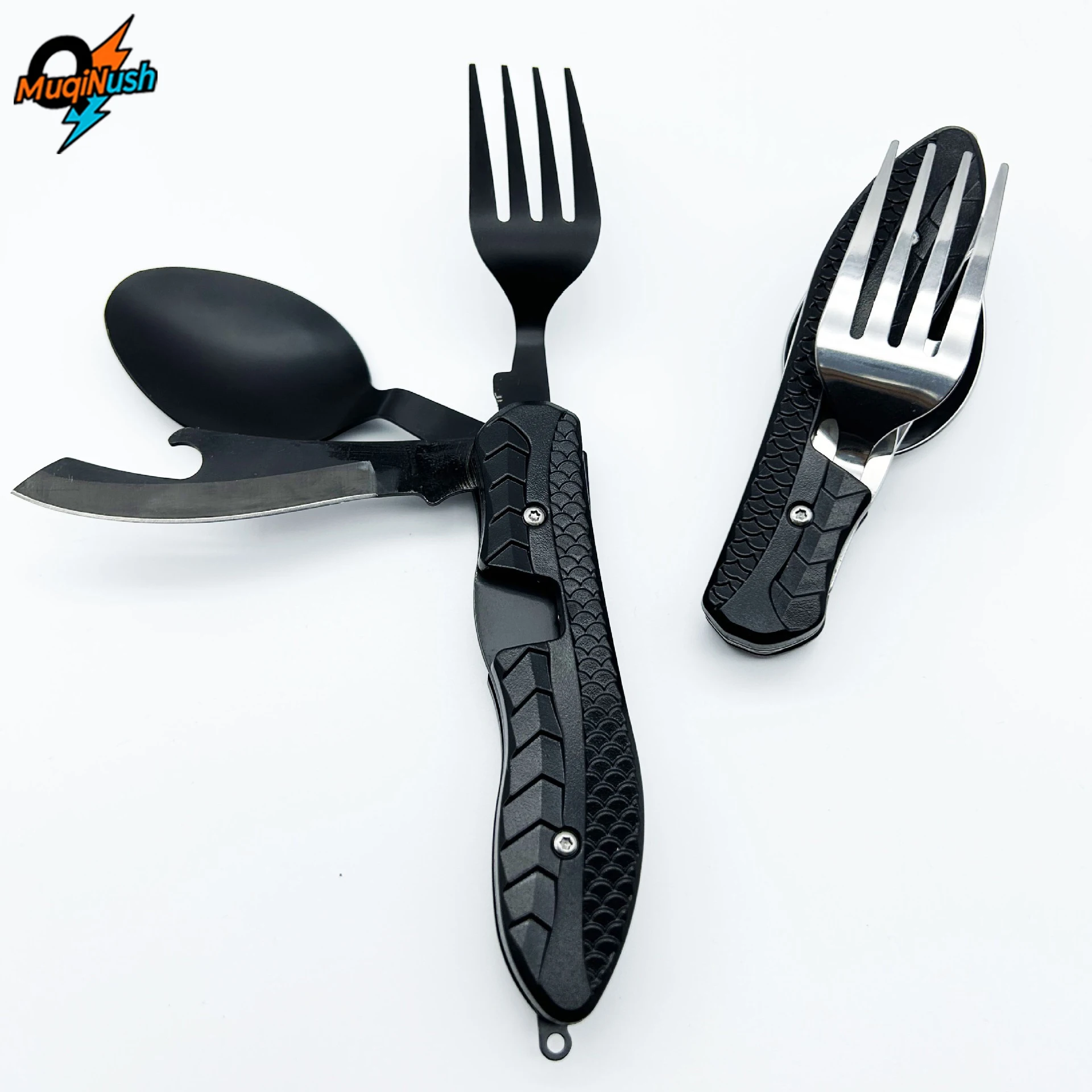 

MuqiNush 3-in-1 Outdoor Tool Folding Spoon Fork Knife Combo Set Cutlery Picnic Travel Portable Multitool Stainless Steel Camping