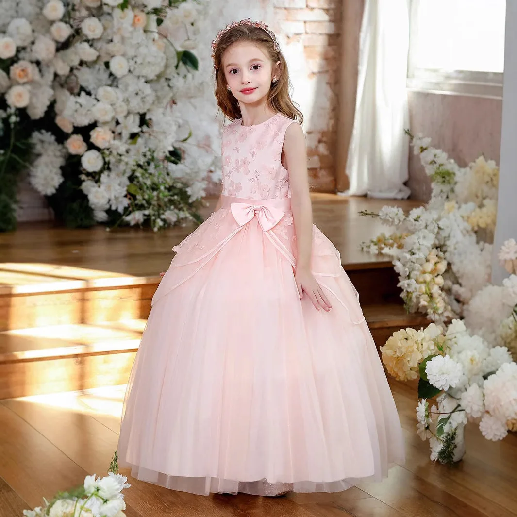 

New Summer Girls Dresses Sleeveless Tutu New Vintage Girl Style Pink Princess Skirt Children's Festival Dresses