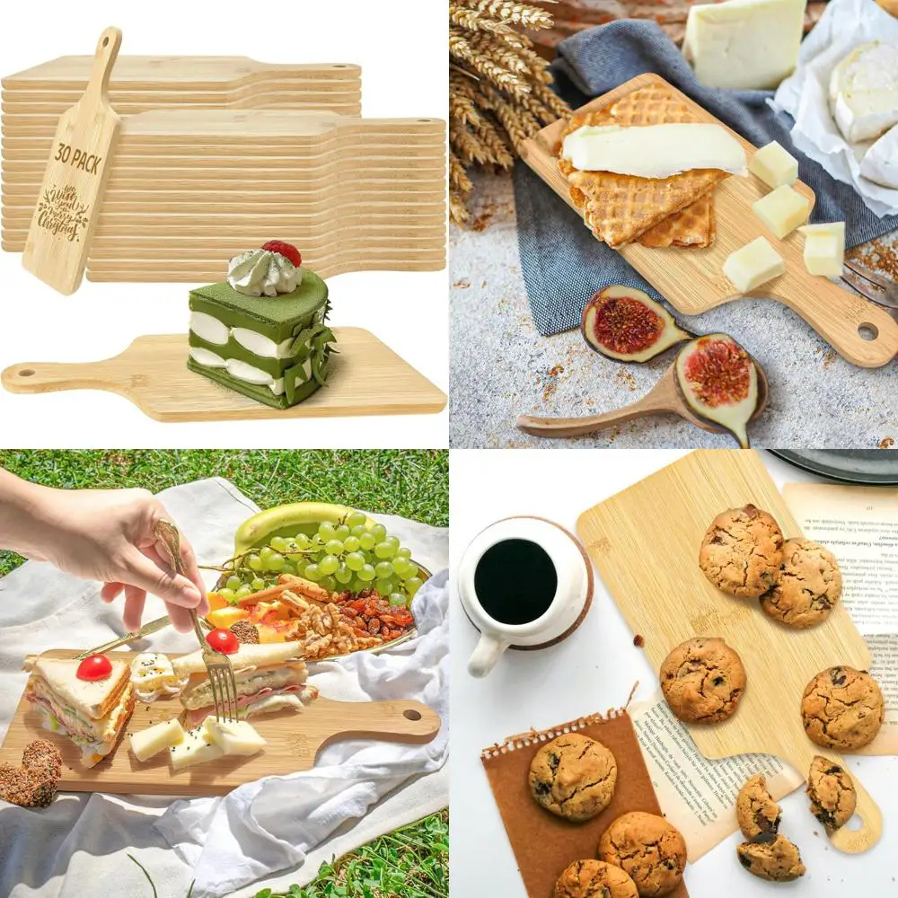

Bulk 30-Piece Wood Cutting Boards with Handle, 11x5 Inches, Charcuterie Boards, Laser Engraved, Serving Trays for Parties and Ca