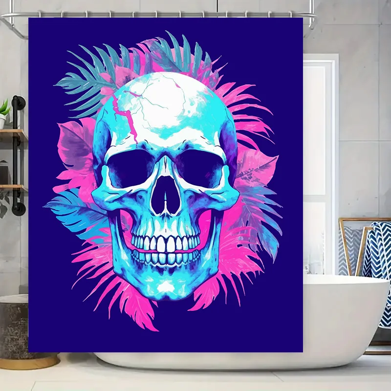 

Художественная занавеска для душа с черепом, неоновый, синий, розовый декор для ванной комнаты, легко подвесные душевые панели, современное украшение с акцентами для дома