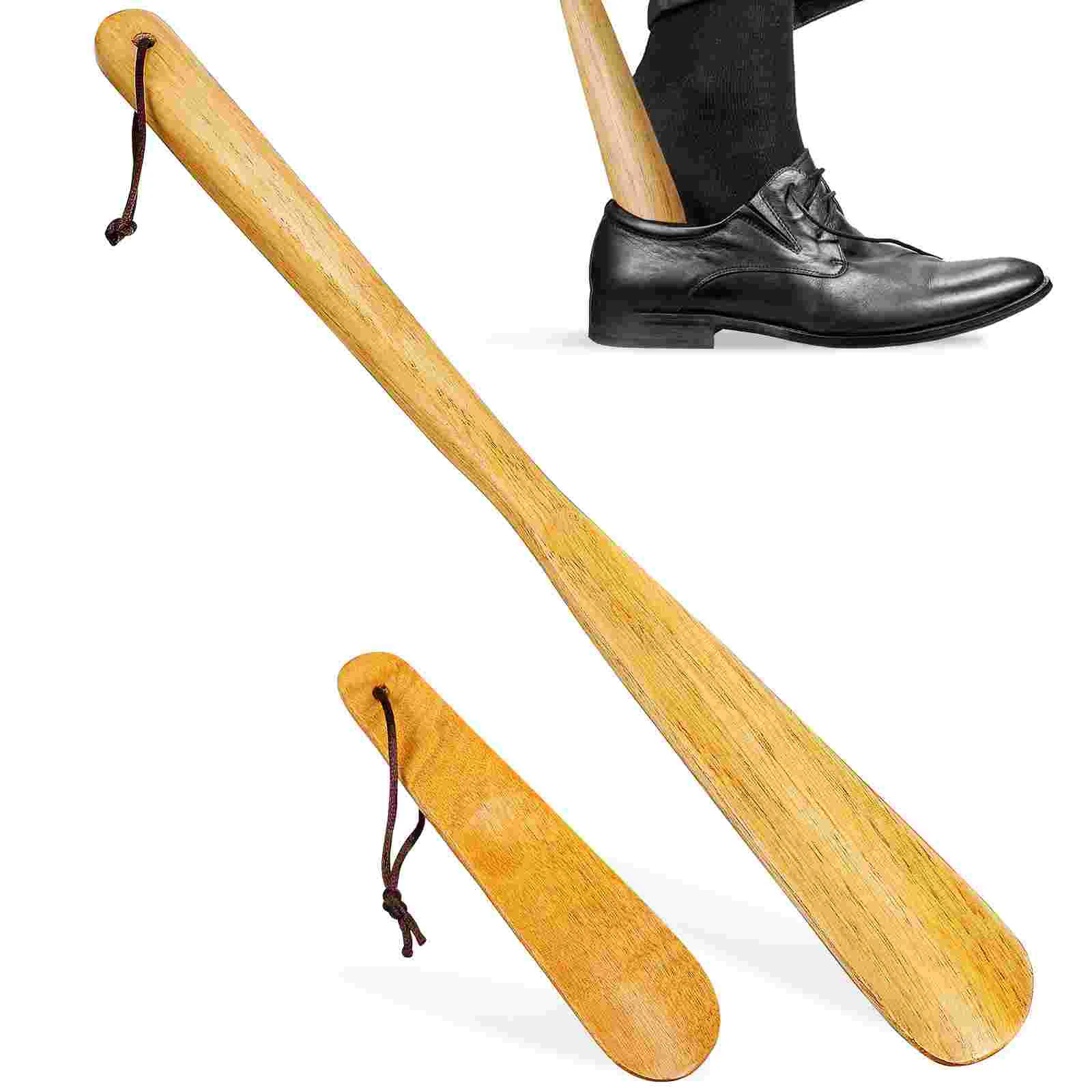 2 Pcs Log Shoehorn and Puller Horns Women Shoes Men's Long Handle for Seniors Wooden Travel