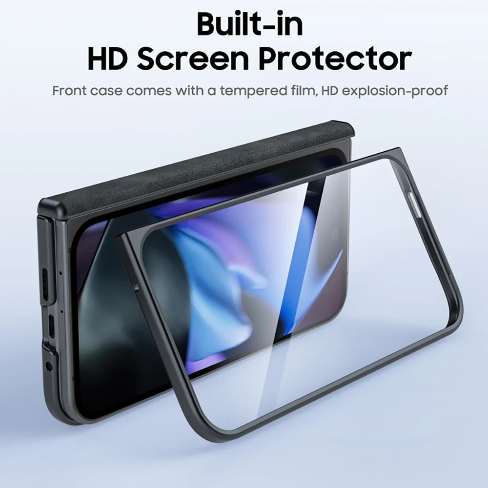 حافظة لهاتف Google Pixel 9 Pro قابلة للطي مع واقي شاشة، حماية مفصلية، حافظة جلدية غير لامعة لهاتف Google 9 Pro Fold Pixel-أسود