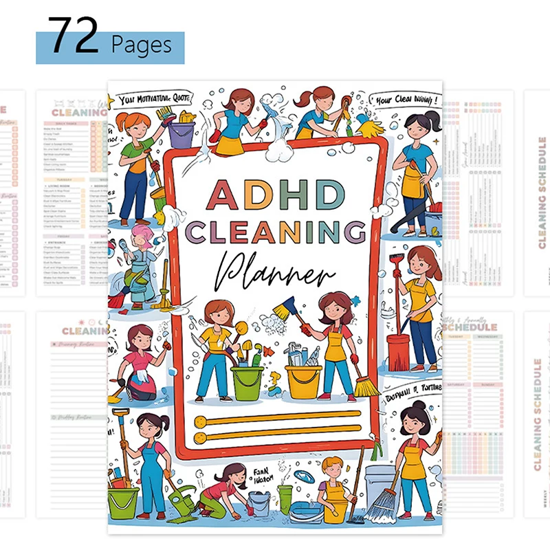 สมุดบันทึกวางแผนทำความสะอาดสำหรับผู้ใหญ่ผู้มีสมาธิสั้นหญิงและเด็ก ตารางทำความสะอาดประจำวันในครัวเรือนและรายการตรวจสอบการจัดระเบียบ