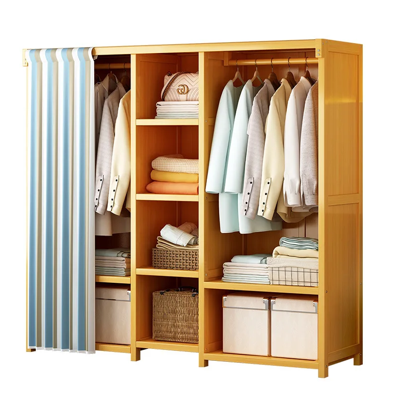 

Simple household bedroom rental room storage dustproof doorless wardrobe cloth curtain wardrobe strong and durable coat rack