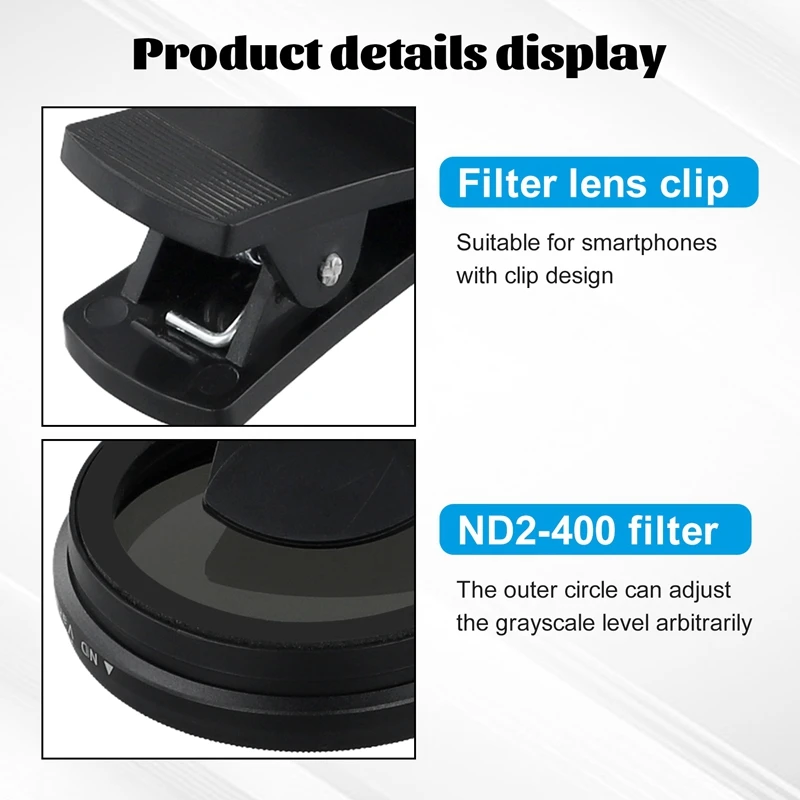 أفضل العروض 52 مللي متر مرشح عدسة الهاتف مع كليب للهواتف الذكية العالمي ND2-400 مرشح متغير لعدسة كاميرا الهاتف المحمول