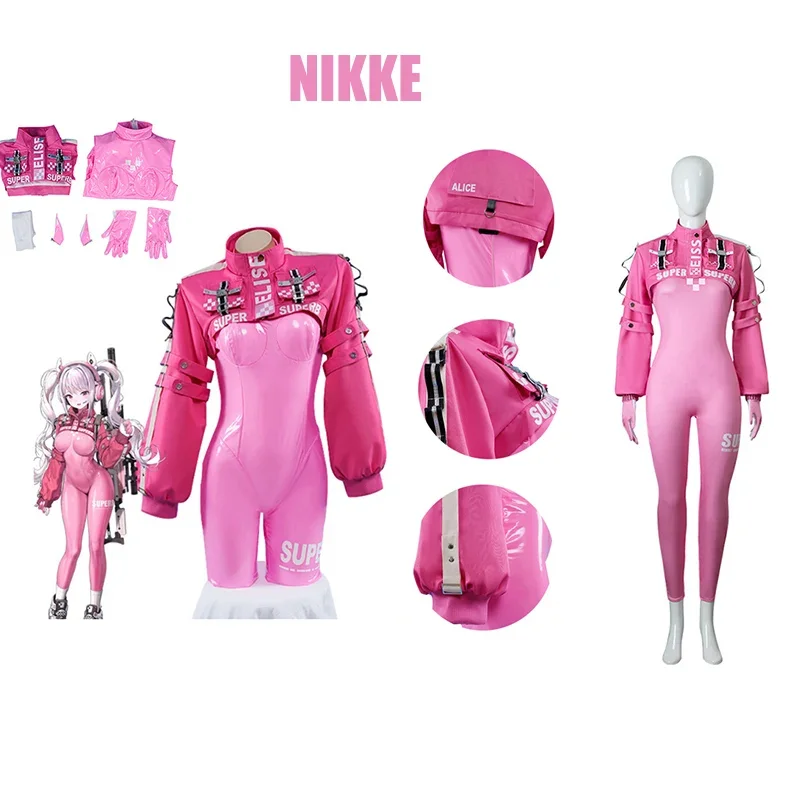 

NIKKE Alice Cosplay Goddess The Goddess of Victory Alice Cute Uniform Halloween Party Jumpsuit Jacket Coat Gloves