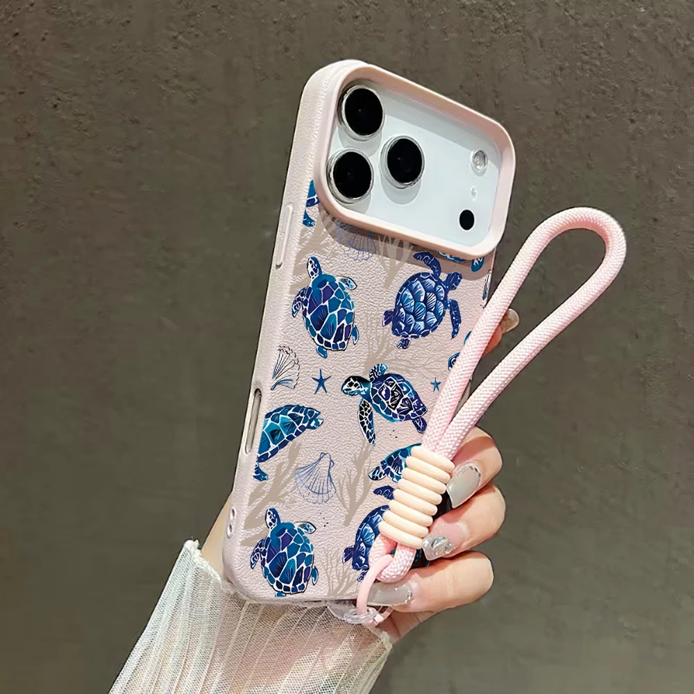 Niedliche Handgelenkschlaufen-Hülle für iPhone 13 14 16 Pro Max Hüllen iPhone 11 12 17 ProMax 13 15 Plus XR Sea ​ ​ Turtle INS mit Lanyard-Hülle – Detail 11