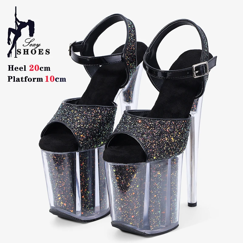 20cm/8inch Sandals Women Sexy Transparent Platform Pole Dancing  Stiletto Banquet Cloth Nightclub Shoes High-heeled Model Sandal