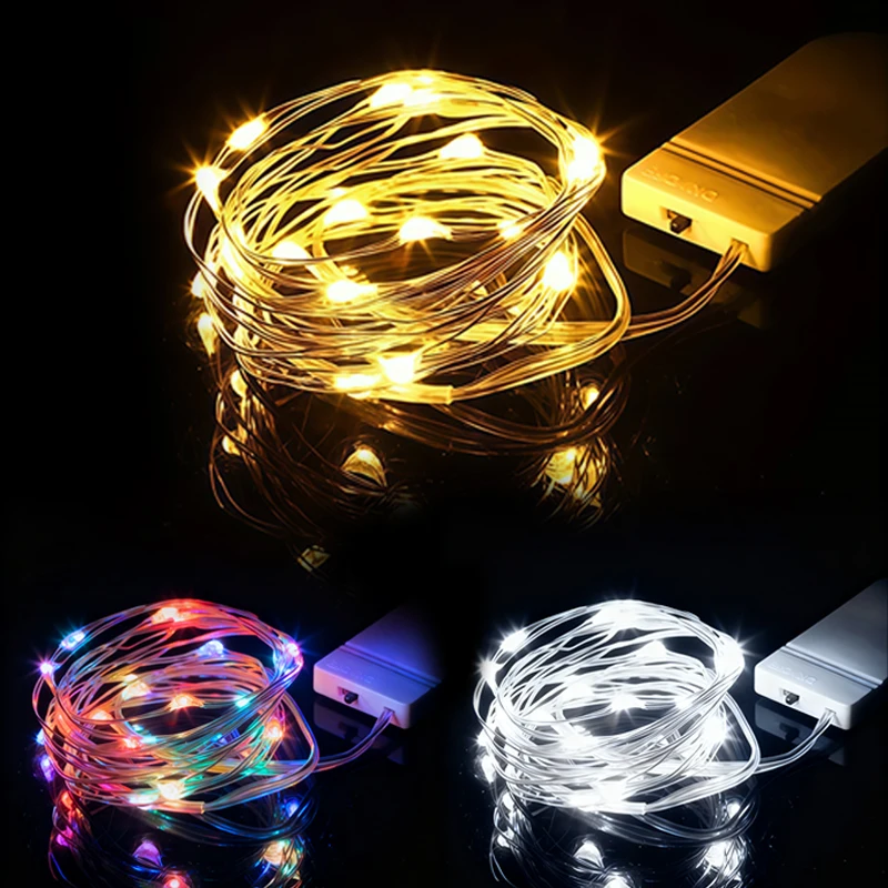 Indoor Micro Copper Wire Fairy Lights 1M-100 LED String with CR2032 Battery Box for Room Party Holiday Decoration