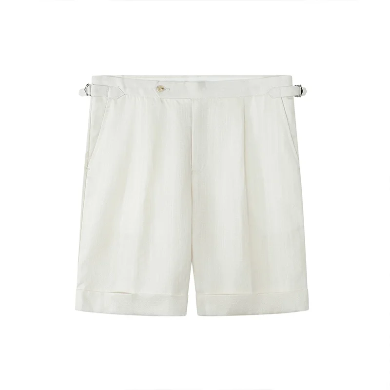 Italian Naples Cool Breathable Linen Shorts Men's Casual Retro Off-White Suit Shorts Vacation Style